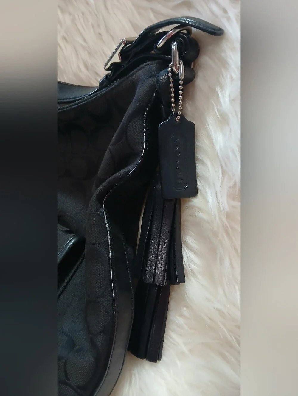 Coach Black Signature Canvas Shoulder Bag with Front Turnlock Pocket